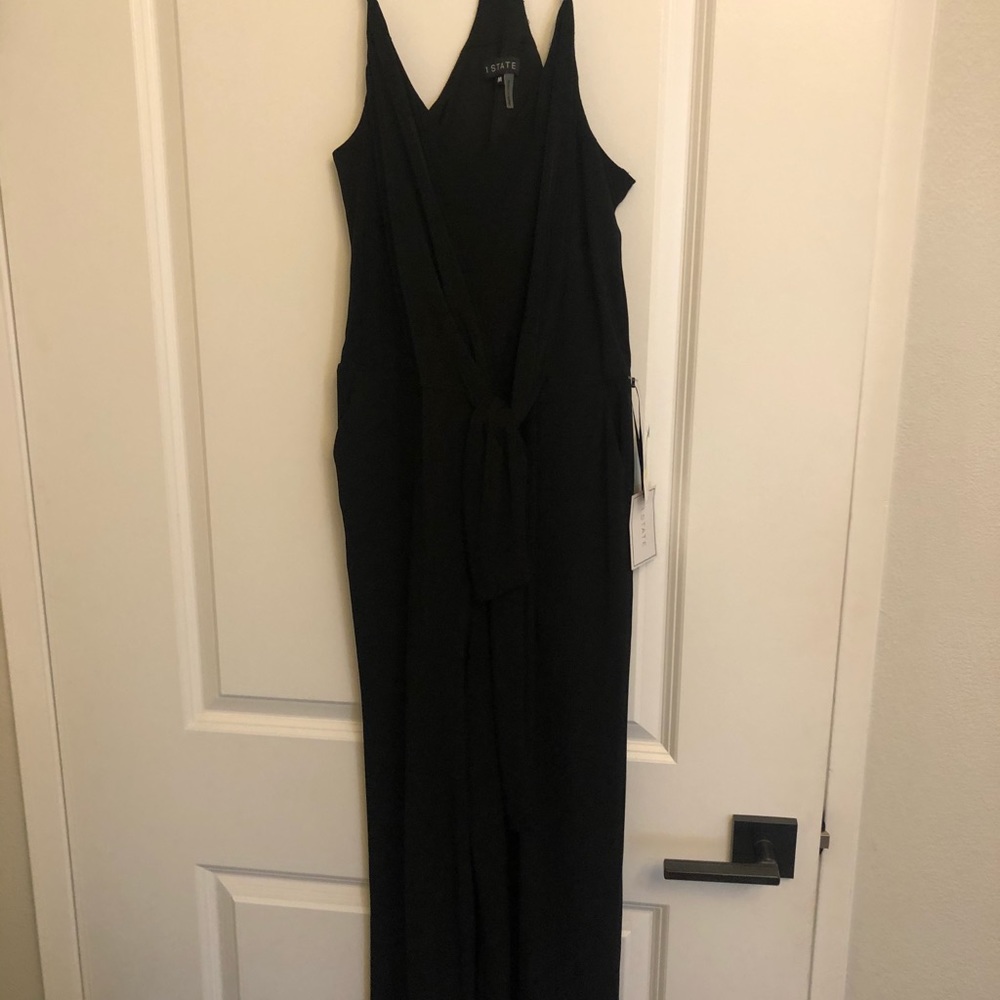 1.state poly/spandex jumper with tie above waist